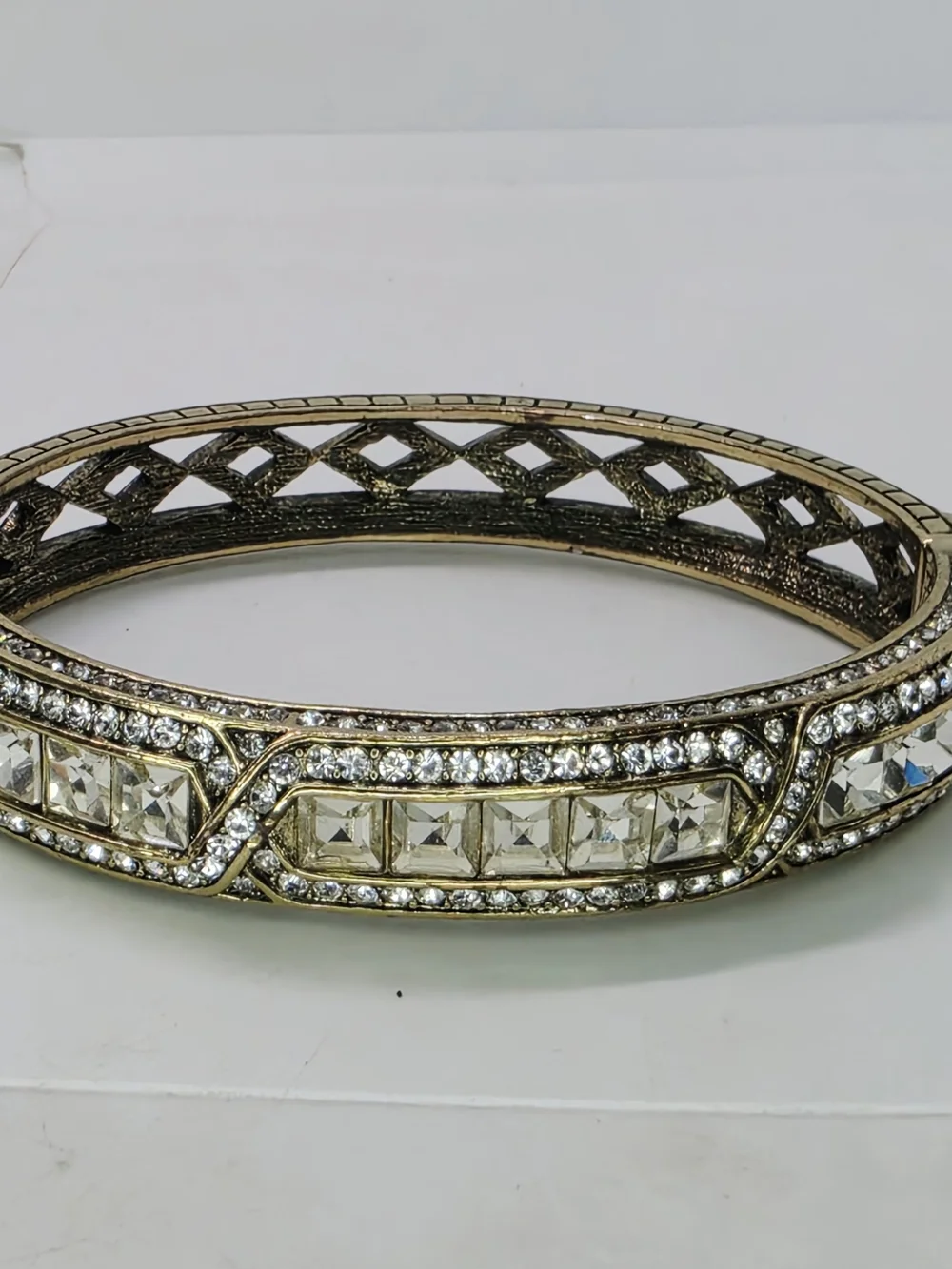 Heidi Daus Lot Of 3 Tantalizing Art Deco Hinged Bangle Bracelet Swarovski Stack